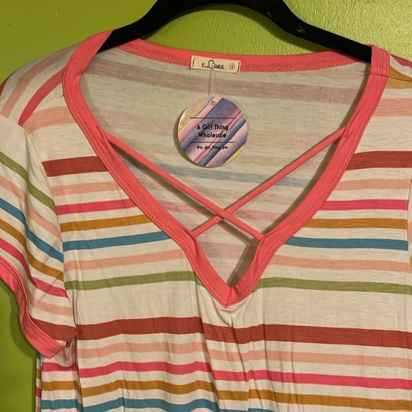 NWT E. Luna Multicolor Stripe Stretch Tee Shirt Size S - Picture 2 of 6